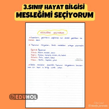 3.SINIF HAYAT BİLGİSİ  MESLEĞİMİ SEÇİYORUM DEFTER NOTU