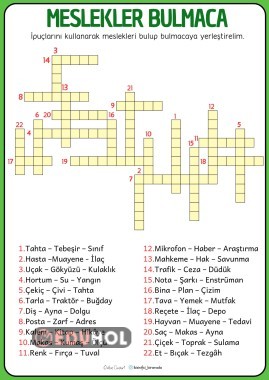 3.SINIF HAYAT BİLGİSİ MESLEKLER BULMACASI HATIRLATMACA ETKİNLİĞİ