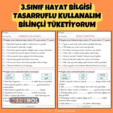 3.SINIF HAYAT BİLGİSİ TASARRUFLU KULLANALIM VE BİLİNÇLİ TÜKETİYORUM