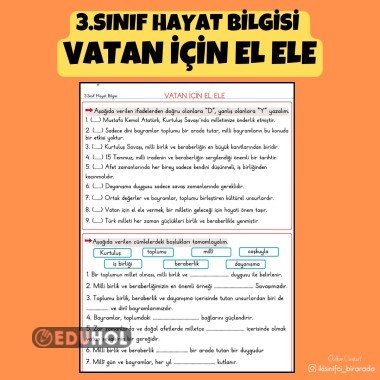 3.SINIF HAYAT BİLGİSİ  VATAN İÇİN EL ELE ETKİNLİĞİ
