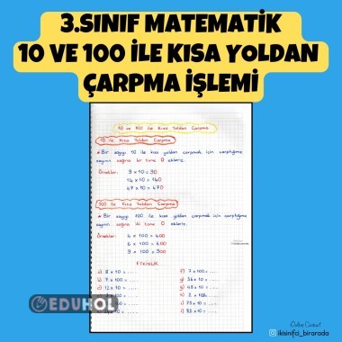 3.SINIF MATEMATİK 10 VE 100 İLE KISA YOLDAN ÇARPMA İŞLEMİ DEFTER NOTU