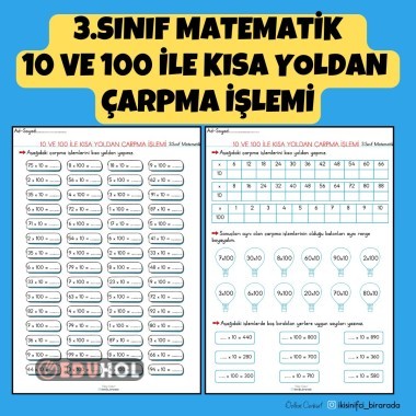 3.SINIF MATEMATİK 10 VE 100 İLE KISA YOLDAN ÇARPMA İŞLEMİ ETKİNLİKLERİ