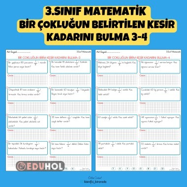 3.SINIF MATEMATİK  BİR ÇOKLUĞUN BELİRTİLEN KESİR KADARINI BULMA 3-4
