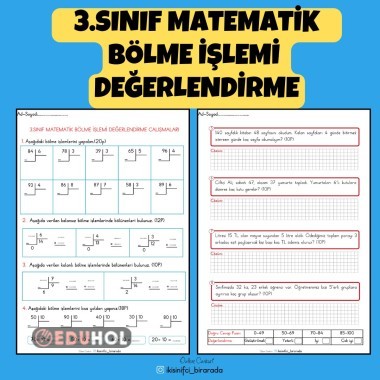 3.SINIF MATEMATİK BÖLME İŞLEMİ DEĞERLENDİRME ÇALIŞMASI