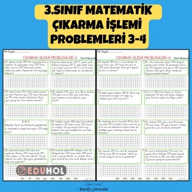 3.SINIF MATEMATİK ÇIKARMA İŞLEMİ PROBLEMLERİ 3-4