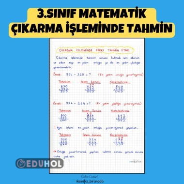 3.SINIF MATEMATİK ÇIKARMA İŞLEMİNDE TAHMİN DEFTER NOTLARI