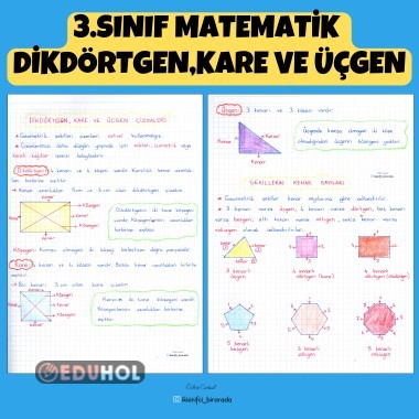 3.SINIF MATEMATİK  DİKDÖRTGEN,KARE VE ÜÇGEN DEFTER NOTU