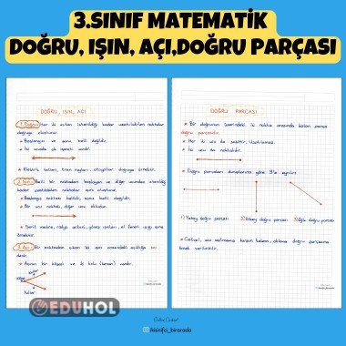 3.SINIF MATEMATİK DOĞRU, IŞIN, AÇI,DOĞRU PARÇASI DEFTER ÖZETİ