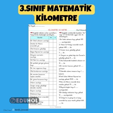 3.SINIF MATEMATİK  KİLOMETRE ETKİNLİĞİ