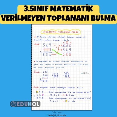 3.SINIF MATEMATİK VERİLMEYEN TOPLANANI BULMA DEFTER NOTU