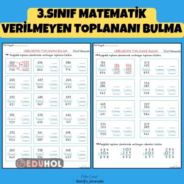 3.SINIF MATEMATİK VERİLMEYEN TOPLANANI BULMA ETKİNLİKLERİ