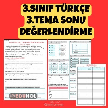 3.SINIF TÜRKÇE 3.ÜNİTE SONU DEĞERLENDİRME ÇALIŞMALARI