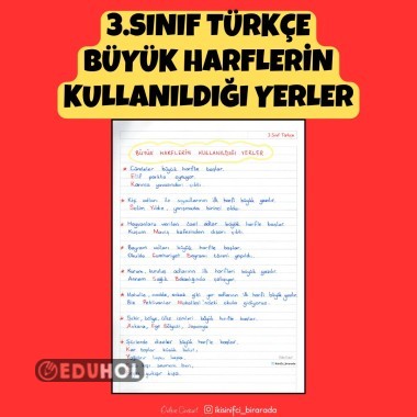 3.SINIF TÜRKÇE BÜYÜK HARFLERİN KULLANILDIĞI YERLER DEFTER NOTU