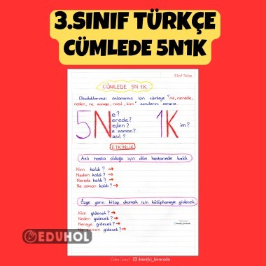 3.SINIF TÜRKÇE CÜMLEDE 5N1K DEFTER NOTU