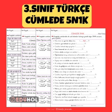 3.SINIF TÜRKÇE CÜMLEDE 5N1K ETKİNLİKLERİ