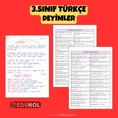 3.SINIF TÜRKÇE DEYİMLER DEFTER NOTU VE DEYİMLER TABLOSU