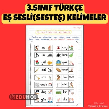 3.SINIF TÜRKÇE EŞ SESLİ(SESTEŞ) KELİMELER DEFTER NOTU