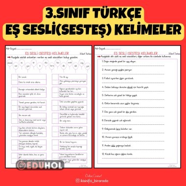 3.SINIF TÜRKÇE EŞ SESLİ(SESTEŞ) KELİMELER ETKİNLİK