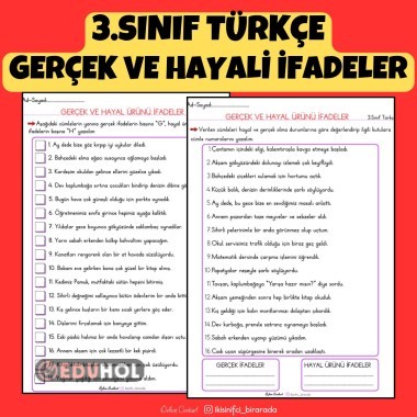 3.SINIF TÜRKÇE GERÇEK VE HAYAL ÜRÜNÜ İFADELER ETKİNLİĞİ