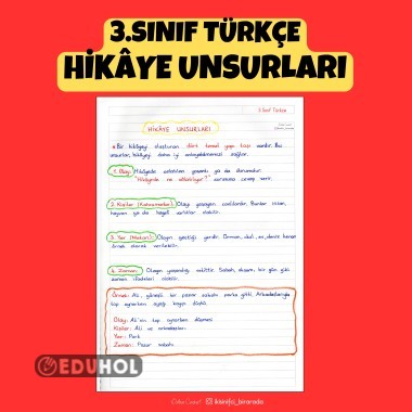 3.SINIF TÜRKÇE HİKÂYE UNSURLARI DEFTER ÖZETİ