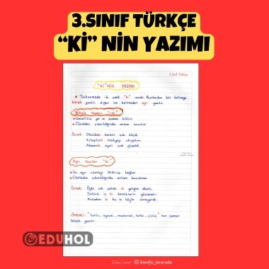 3.SINIF TÜRKÇE “Kİ” NİN YAZIMI DEFTER NOTU