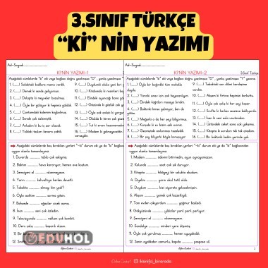 3.SINIF TÜRKÇE “Kİ” NİN YAZIMI ETKİNLİKLERİ
