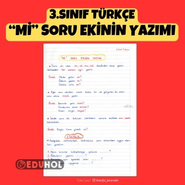 3.SINIF TÜRKÇE “Mİ” SORU EKİNİN YAZIMI DEFTER NOTU