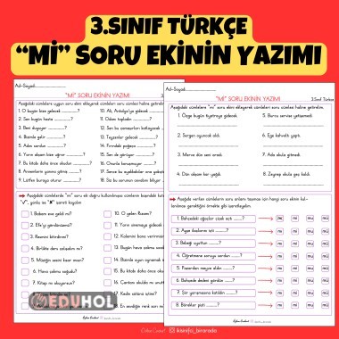 3.SINIF TÜRKÇE “Mİ” SORU EKİNİN YAZIMI ETKİNLİKLERİ