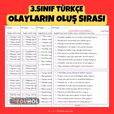 3.SINIF TÜRKÇE OLAYLARIN OLUŞ SIRASI ETKİNLİKLERİ