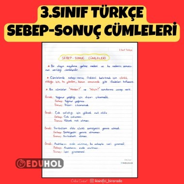 3.SINIF TÜRKÇE SEBEP-SONUÇ CÜMLELERİ DEFTER NOTU