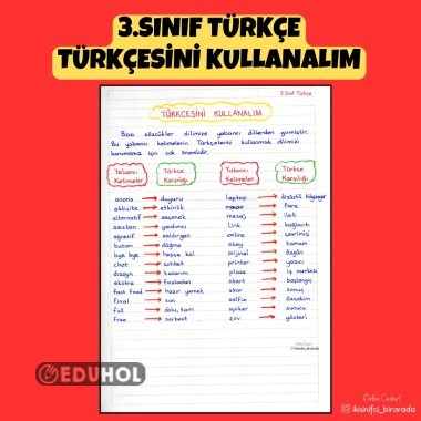 3.SINIF TÜRKÇE TÜRKÇESİNİ KULLANALIM DEFTER NOTLARI