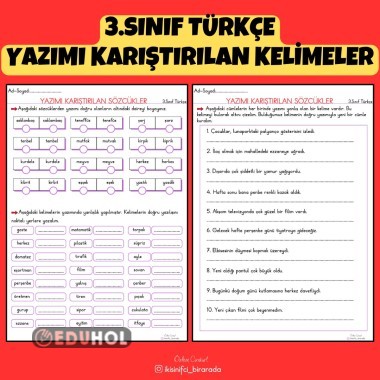 3.SINIF TÜRKÇE YAZIMI KARIŞTIRILAN KELİMELER ETKİNLİK