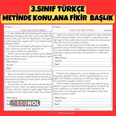 METİNDE KONU,ANA FİKİR VE  BAŞLIK ETKİNLİĞİ