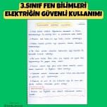 3.SINIF FEN BİLİMLERİ ELEKTRİĞİN GÜVENLİ KULLANIMI DEFTER NOTU