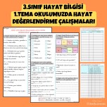 3.SINIF HAYAT BİLGİSİ  1.TEMA OKULUMUZDA HAYAT  DEĞERLENDİRME ÇALIŞMALARI