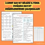 3.SINIF HAYAT BİLGİSİ 6.TEMA DOĞADA HAYAT  DEĞERLENDİRME ÇALIŞMALARI