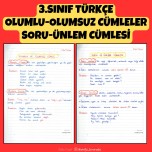3.SINIF TÜRKÇE OLUMLU-OLUMSUZ, SORU VE ÜNLEM CÜMLESİ DEFTER NOTU