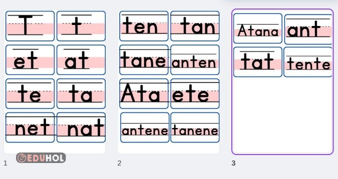 a-n-e-t harfleri hece ve sözcük kartları