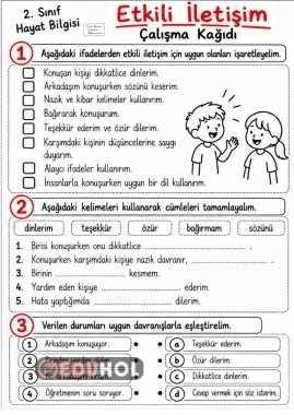 Hayat Bilgisi | Etkili İletişim Çalışma Kağıdı
