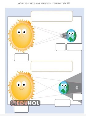 Güneş ve Ay tutulması Deftere Yapıştırma