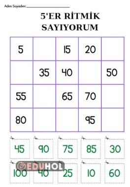 5er Ritmik sayma kes yapıştır etkinliği