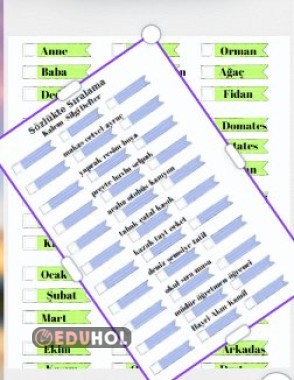 Sözlükte Sıralama 2 adet etkinlik