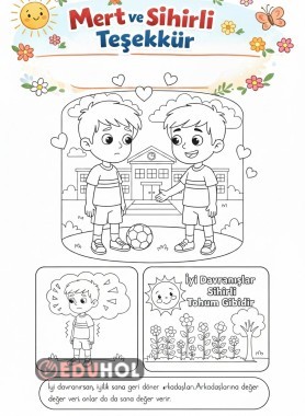 Mert ve sihirli teşekkür okuma metni boyama sayfası