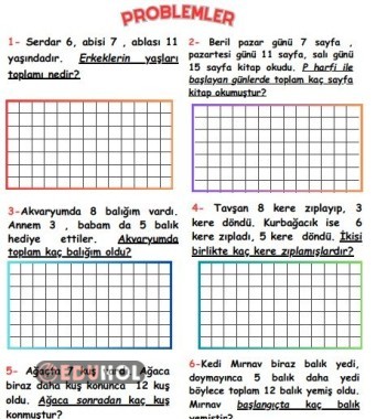 1. Sınıf Toplama ve Verilemeyen Toplama Problemleri