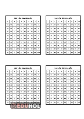 100'LÜK SAYI BLOĞU DEFTERE YAPIŞTIRMAK İÇİN