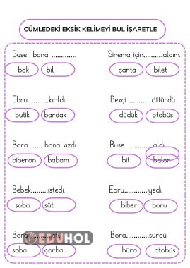 B SESİ EKSİK KELİMEYİ TAMAMLAYALIM