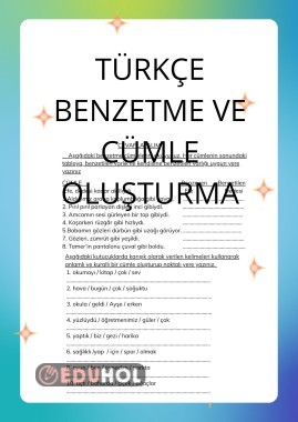 BENZETME VE CÜMLE OLUŞTURMA PEKİŞTİRME ÇALIŞMASI