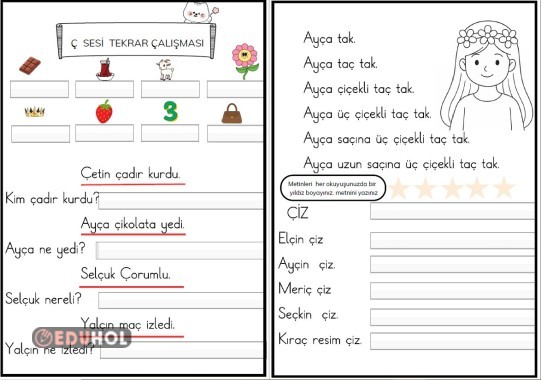 Ç SESİ  GÜNLÜK PEKİŞTİRME ÇALIŞMASI