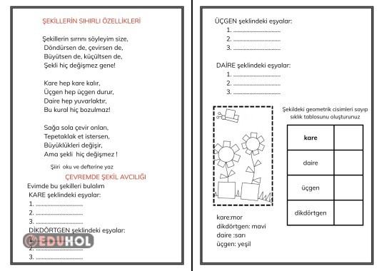 GEOMETRİK CİSİMLERİN BÜYÜKLÜĞÜ VE YÖNÜ KONULU ŞİİR
