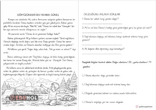 HİKAYELERLE HAYAT BİLGİSİ( GÜNEŞ İLE YÖN BULMA)